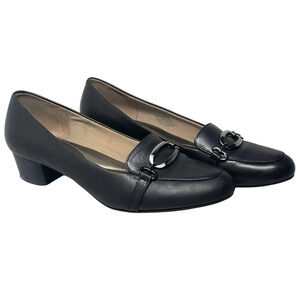 Easy Spirit Sz 9.5 Urmina Heeled Loafers Pumps Horsebit Detail Black Leather